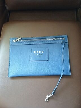 DKNY Blue Leather Wristlet Clutch